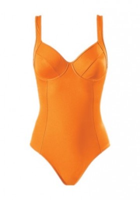 Zeštíhlující stahovací plavky s efektem "břicho pryč", košíček B, ve žluto-oranžové barvě od HEINE 