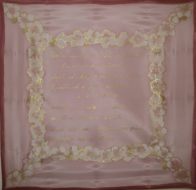Hedvábný ručně malovaný šátek - KVĚTINY s věnováním, citátem nebo básní