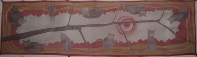 Hedvábný ručně malovaný šál - Kočky 13